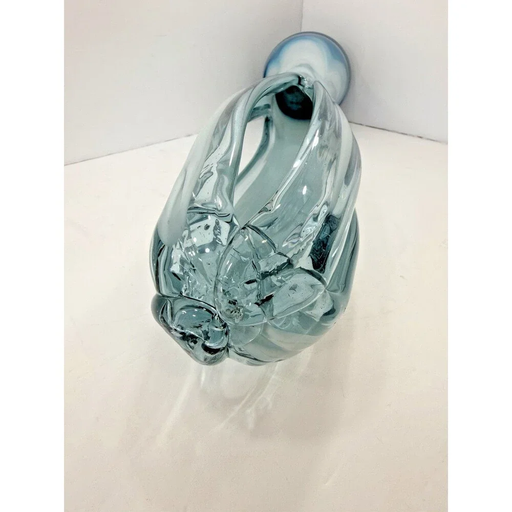 VTG Rare 17.5” Murano Style Sommerso Art Glass Vase Blue Abstract Sculpture MCM